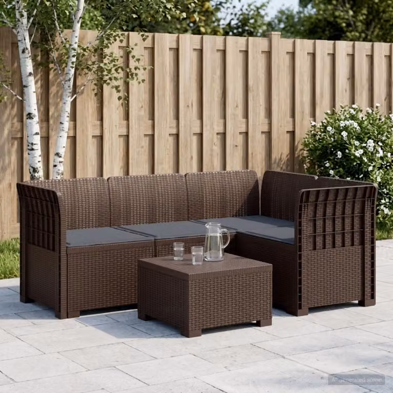 Divano da giardino angolare a L vidaXL con cuscini, design moderno in aspetto rattan, resistente alle intemperie e ai raggi UV, disponibile in marrone o grigio