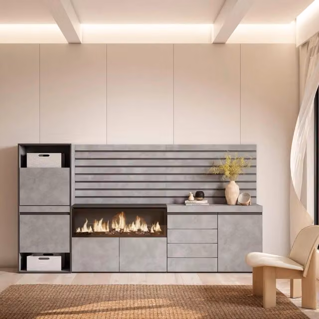 Scarpiera e mobile contenitore moderno SKRAUT HOME con cassettiera e ante a battente, grigio e nero, L: 274 cm, P: 35 cm, H: 145 cm