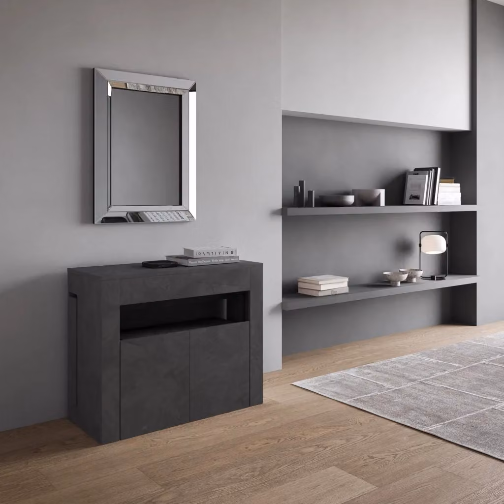 Consolle Tavolo Allungabile Evolve GIORDANOSHOP Antracite Spatolato con Panca Inferiore L/P/H: 90-302 x 42 x 75 cm – 2