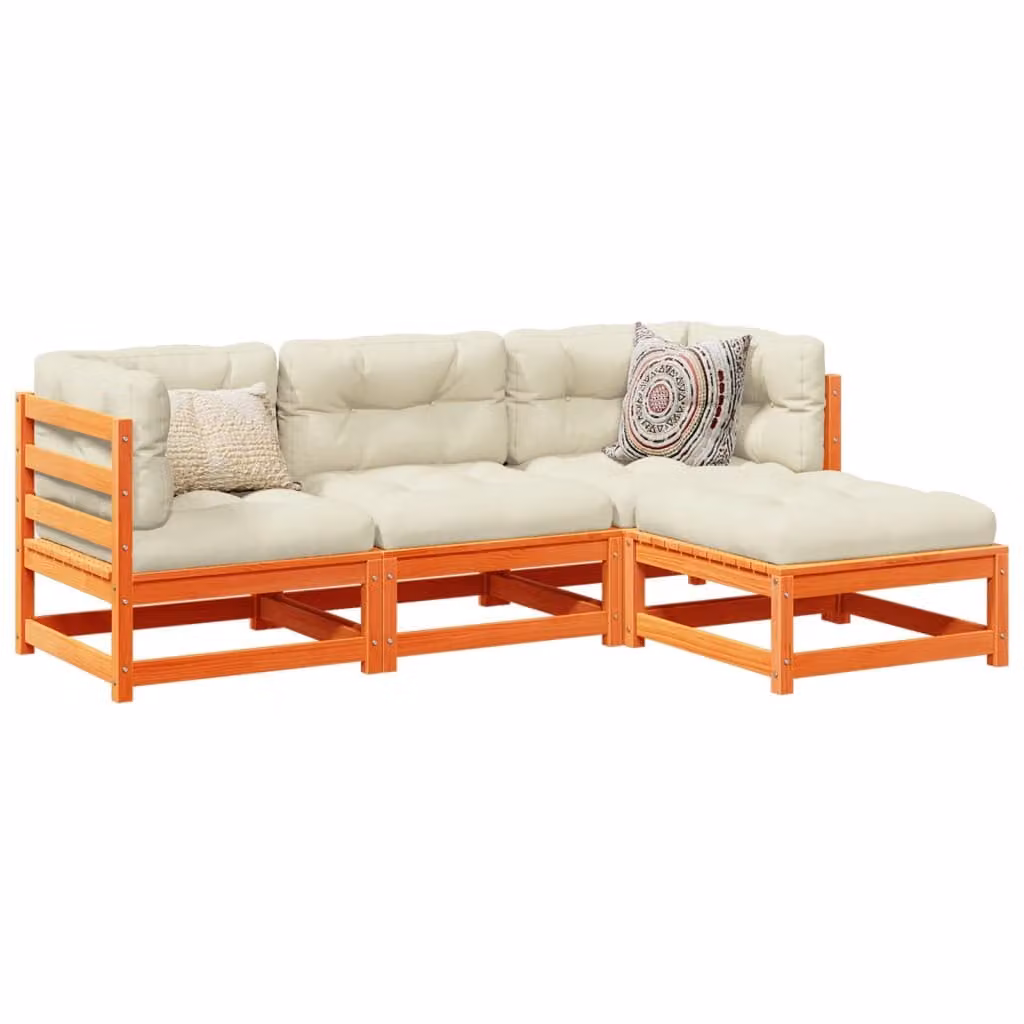 vidaXL Set Divani da Giardino a L in Legno di Pino Massello Marrone con Cuscini Beige