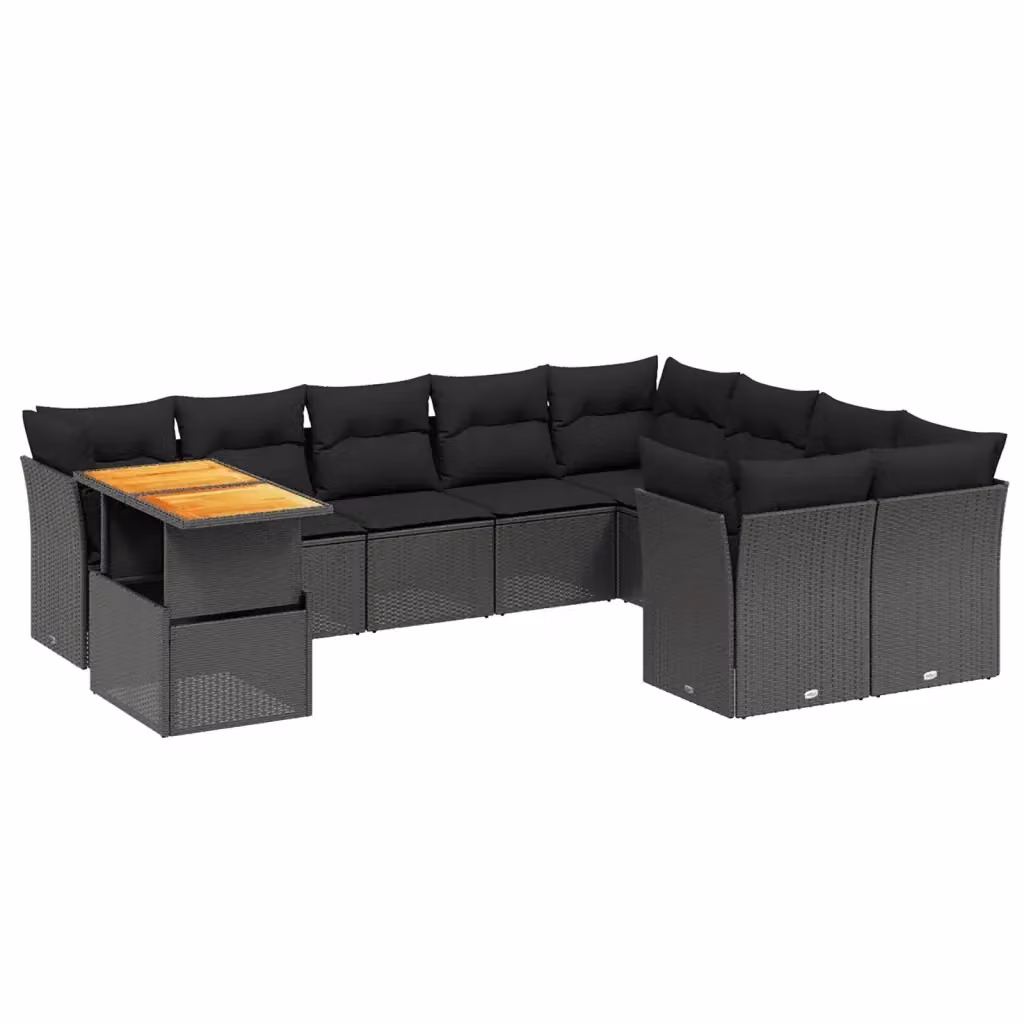 vidaXL Set Divani da Giardino a L in Polyrattan Nero con Cuscini e Tavolino da Esterno – 2