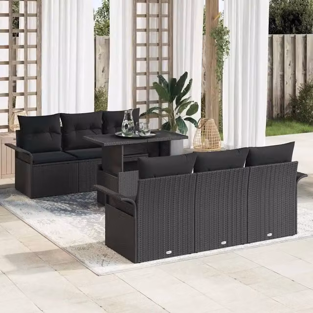 Set Divano da Giardino 7 pz Nero 3356946