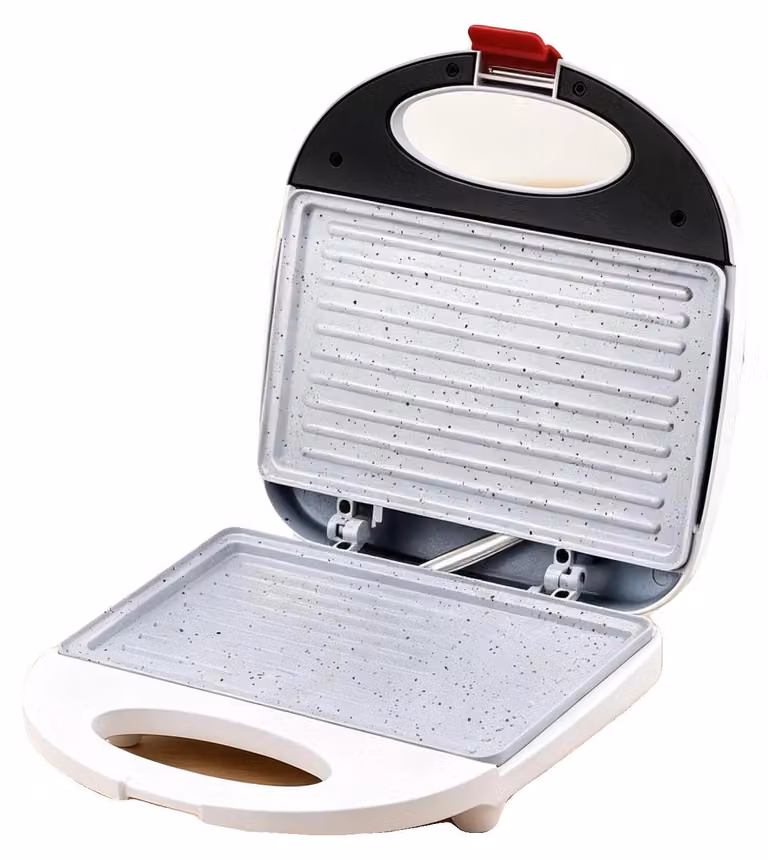 Piastra grill elettrica, rivestimento antiaderente, design compatto, colore: bianco