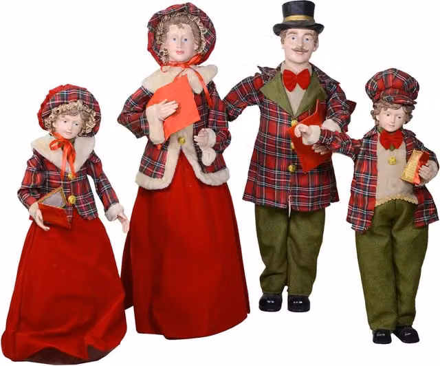 Famiglia Cantori in Plastica e Tessuto Rosso Scozzese Set 4pz cm 34x22xh96