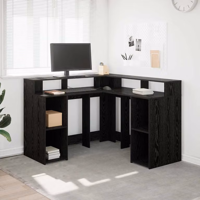 Scrivania angolare moderna vidaXL in legno rovere e nero L/P/H: 130 x 130 x 91 cm