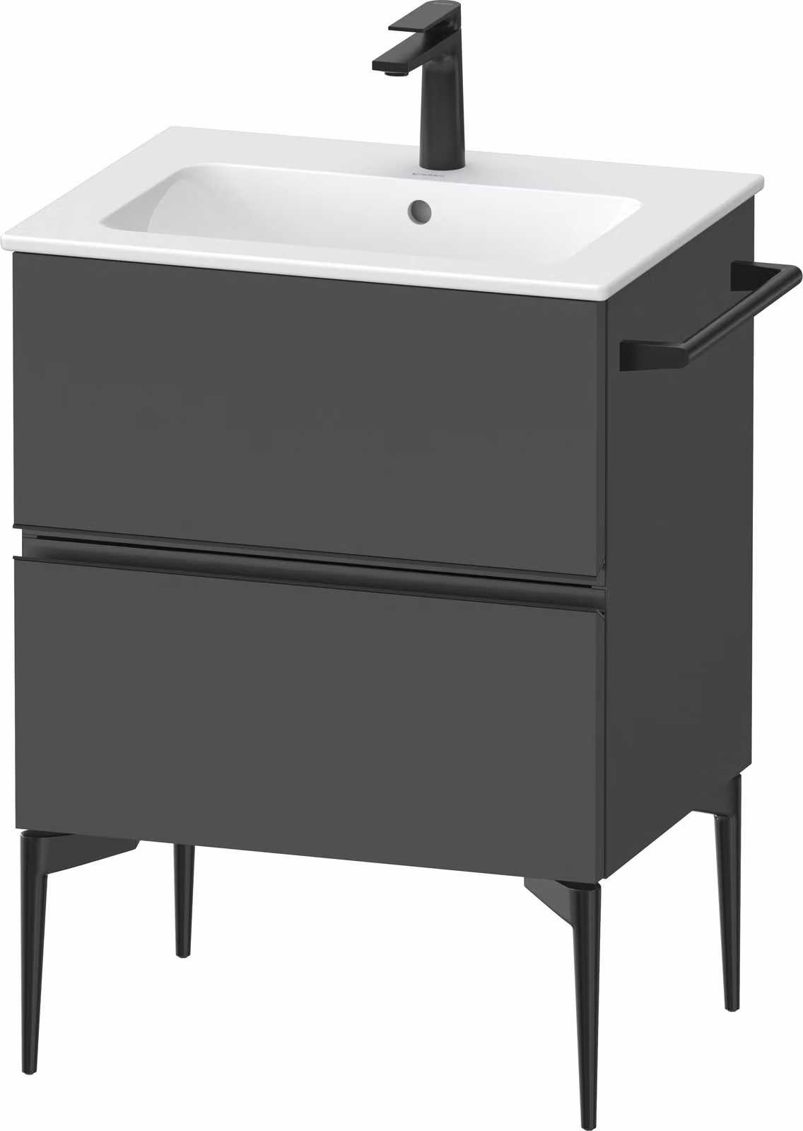 Duravit Sivida Meuble sous-lavabo, 2 tiroirs, poignée encastrée noir diamant mat, 610x477x591mm, pour ME by Starck, SV46430BD490000, SV46430BD490000