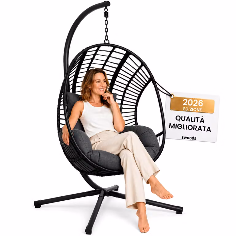 Swoods Poltrona Sospesa XXL con Supporto – Per Interni ed Esterni – con Cuscini – Sedia a Uovo – Fino a 150 kg