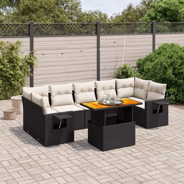 vidaXL Set Divani da Giardino a L con Cuscini 8 pz in Polyrattan Nero e Bianco