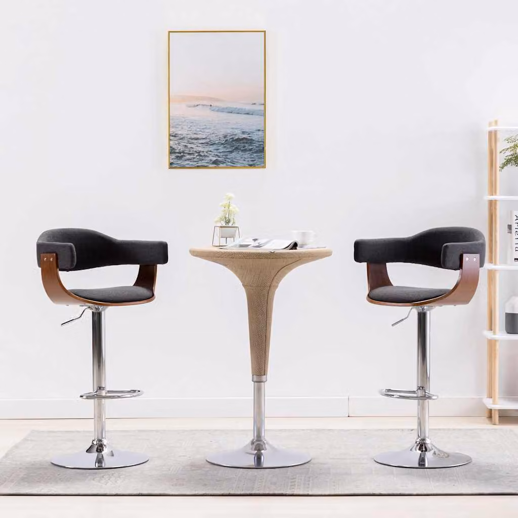 Set di 2 sgabelli da bar vidaXL in legno e tessuto grigio e marrone per sala da pranzo