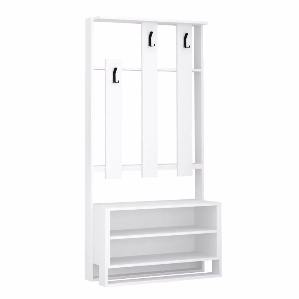 Effezeta Italia Mobile ingresso Chester bianco con mensole e ganci L/P/H: 90 x 36 x 180 cm – 2