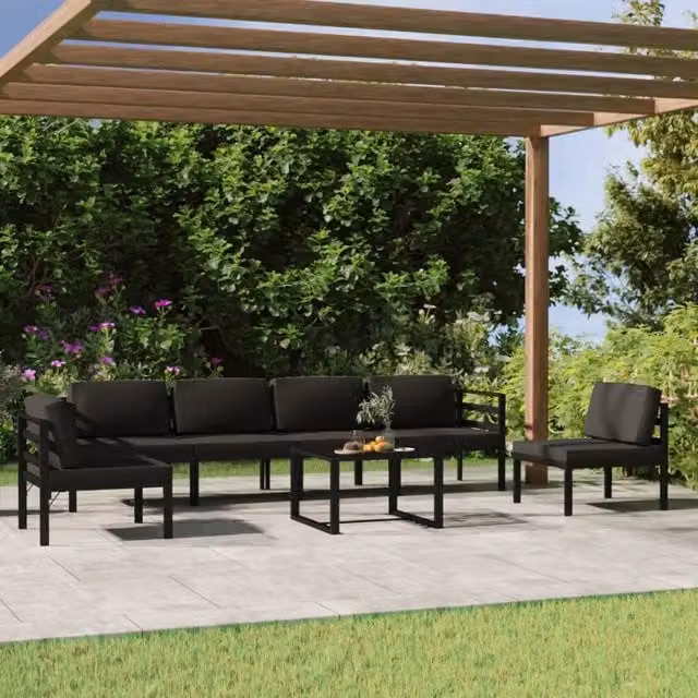 Set da giardino moderno vidaXL composto da 7 pezzi con divani, tavolino e cuscini in alluminio antracite