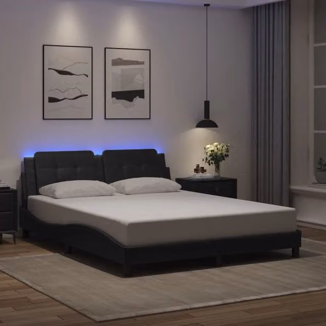 Giroletto con LED senza Materasso-Struttura Letto Zadar Nero 160x200 cm