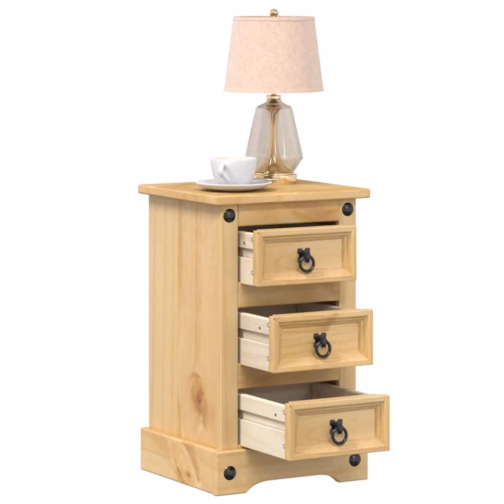 Comodino Corona vidaXL in Legno Massello di Pino, Marrone/Beige, L 35 cm x P 32,5 cm x H 58 cm