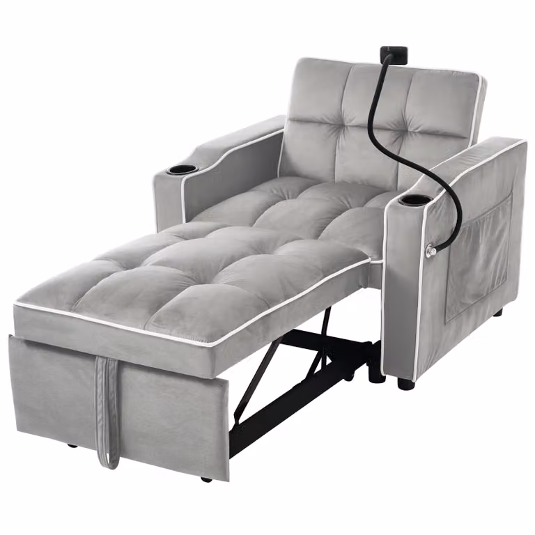 Abrihome 3 in 1 Divano letto estraibile con funzione letto, poltrona letto Letto per ospiti con portabevande e supporto per cellulare, grigio