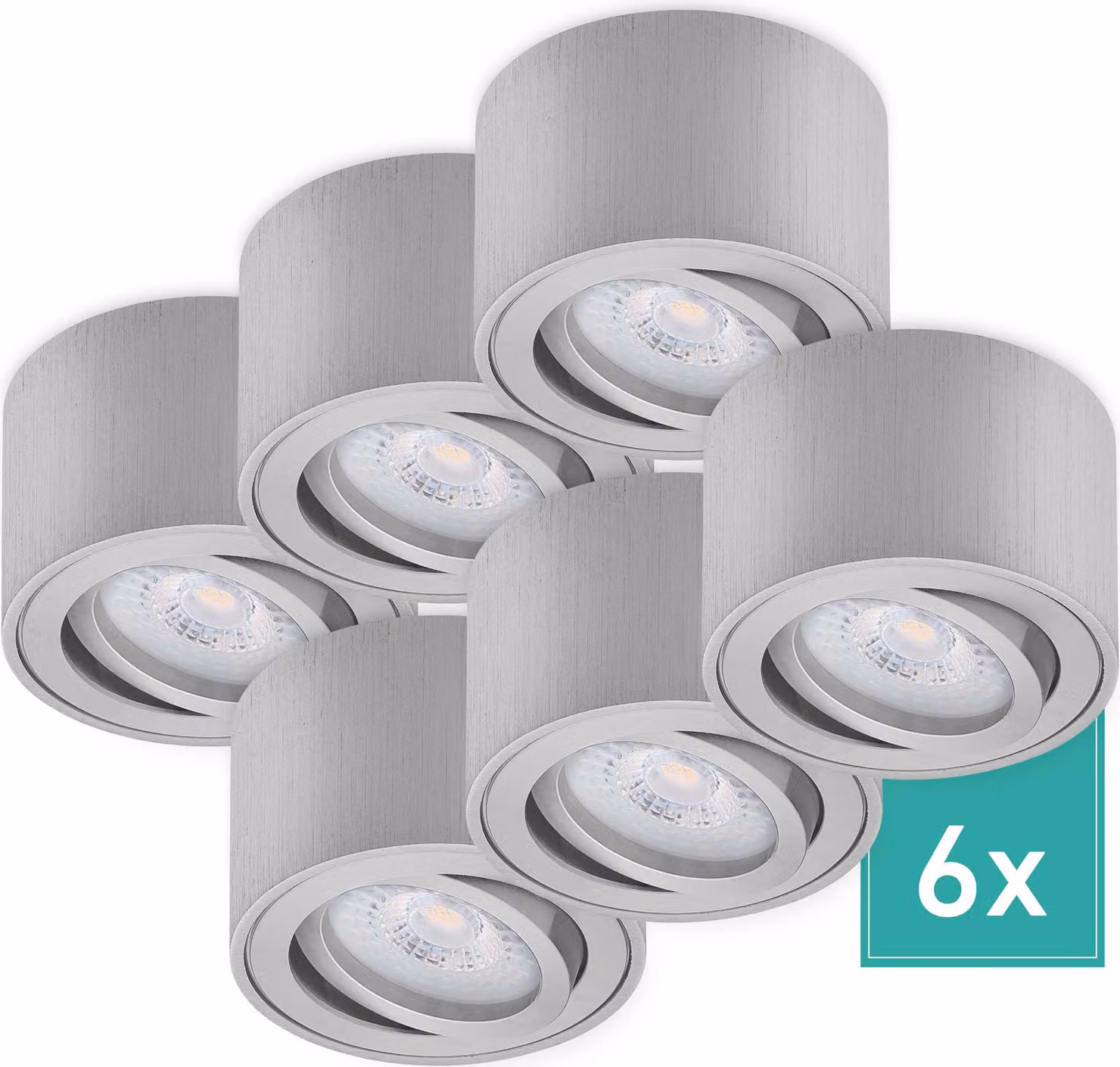 set di 6 faretti da superficie Oktaplex in alluminio piatti e inclinabili incl. modulo LED 2700K bianco caldo - faretto da superficie in alluminio spazzolato
