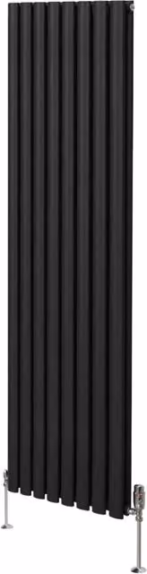 Radiatore a colonna ovale e valvole cromate TRV Designer Nero 1800mm x 480mm