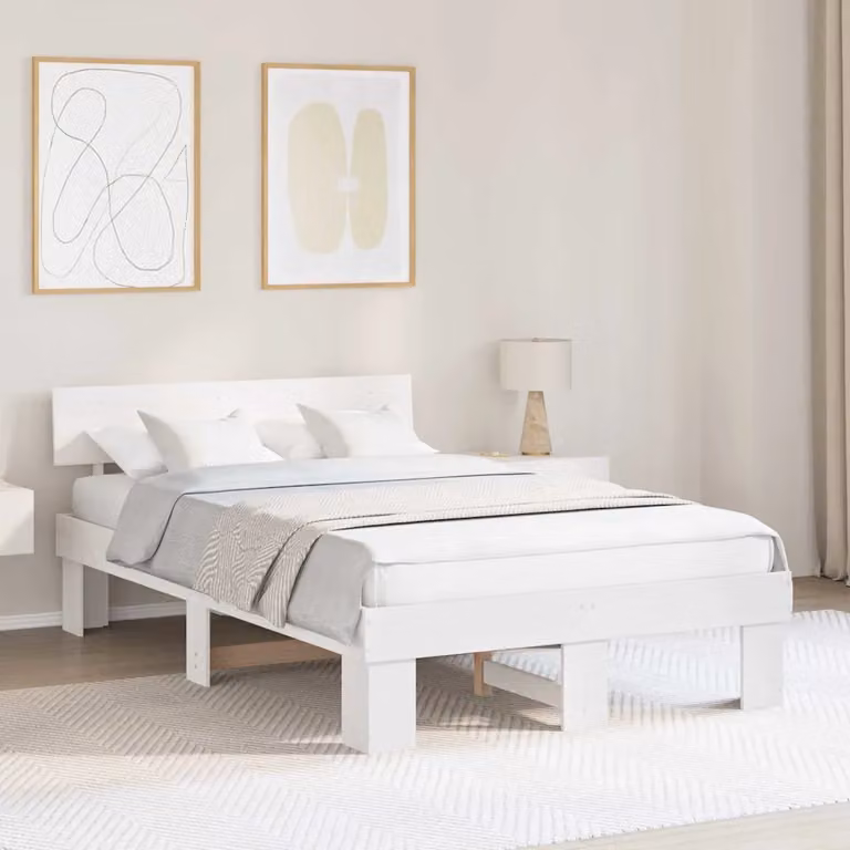 Struttura del letto moderna in pino massello bianco vidaXL L: 138 cm, P: 198 cm, H: 73 cm