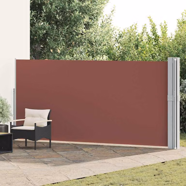 Tenda Laterale Retrattile per Patio vidaXL in Poliestere e Acciaio, Marrone, L: 1200 cm, H: 170 cm