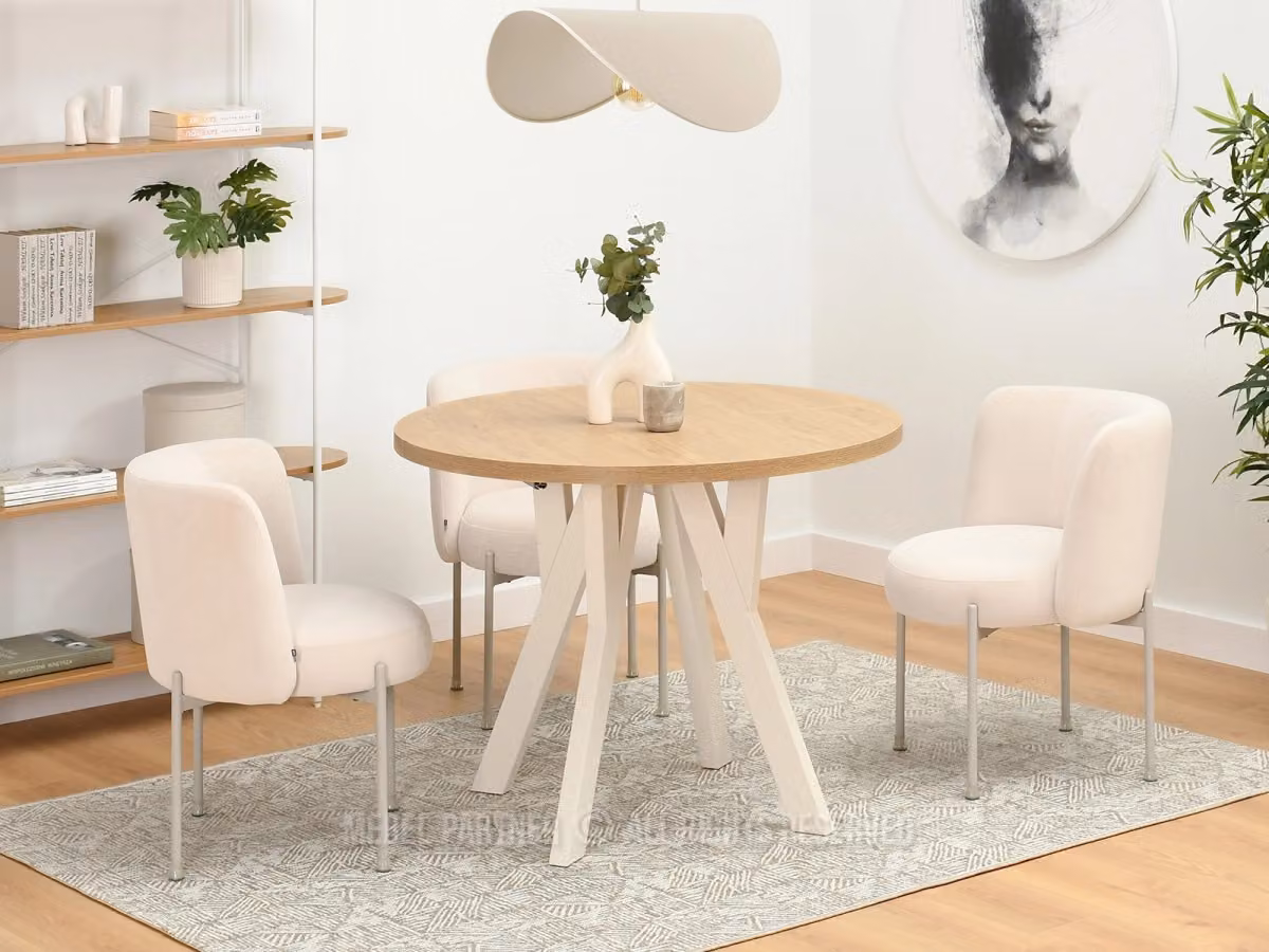 Tavolo rotondo allungabile 100(180)x100 WENDER - rovere pietra / crema