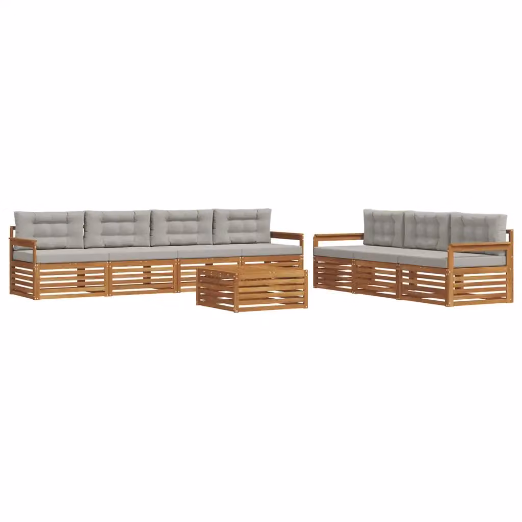 Set di mobili da esterno vidaXL composto da 8 pezzi con divani a forma di U, tavolino da caffè e cuscini, in legno di acacia trattato e tessuto beige e grigio – 2