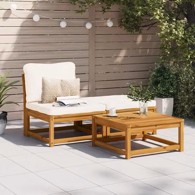 Salotto da Giardino-Set Mobili da Giardino 3pz con Cuscini Legno Massello di Acacia 340597