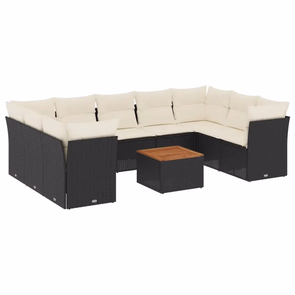 Set di divani da giardino vidaXL a forma di L con cuscini e tavolino da esterno in rattan e metallo nero – 2
