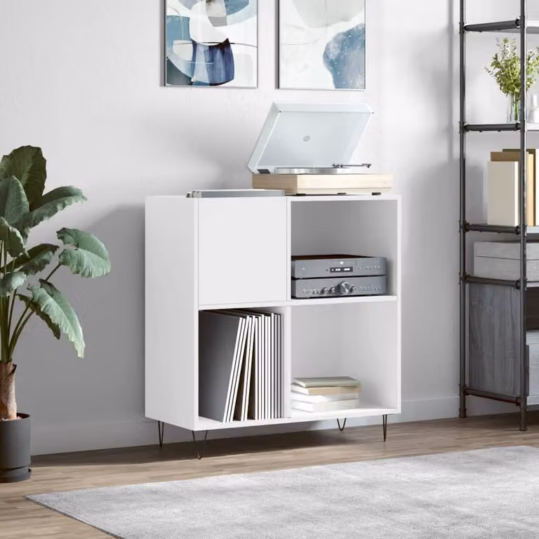 vidaXL Mobile Porta Dischi Bianco in Legno Multistrato e Metallo L: 84,5 cm, P: 38 cm, H: 89 cm