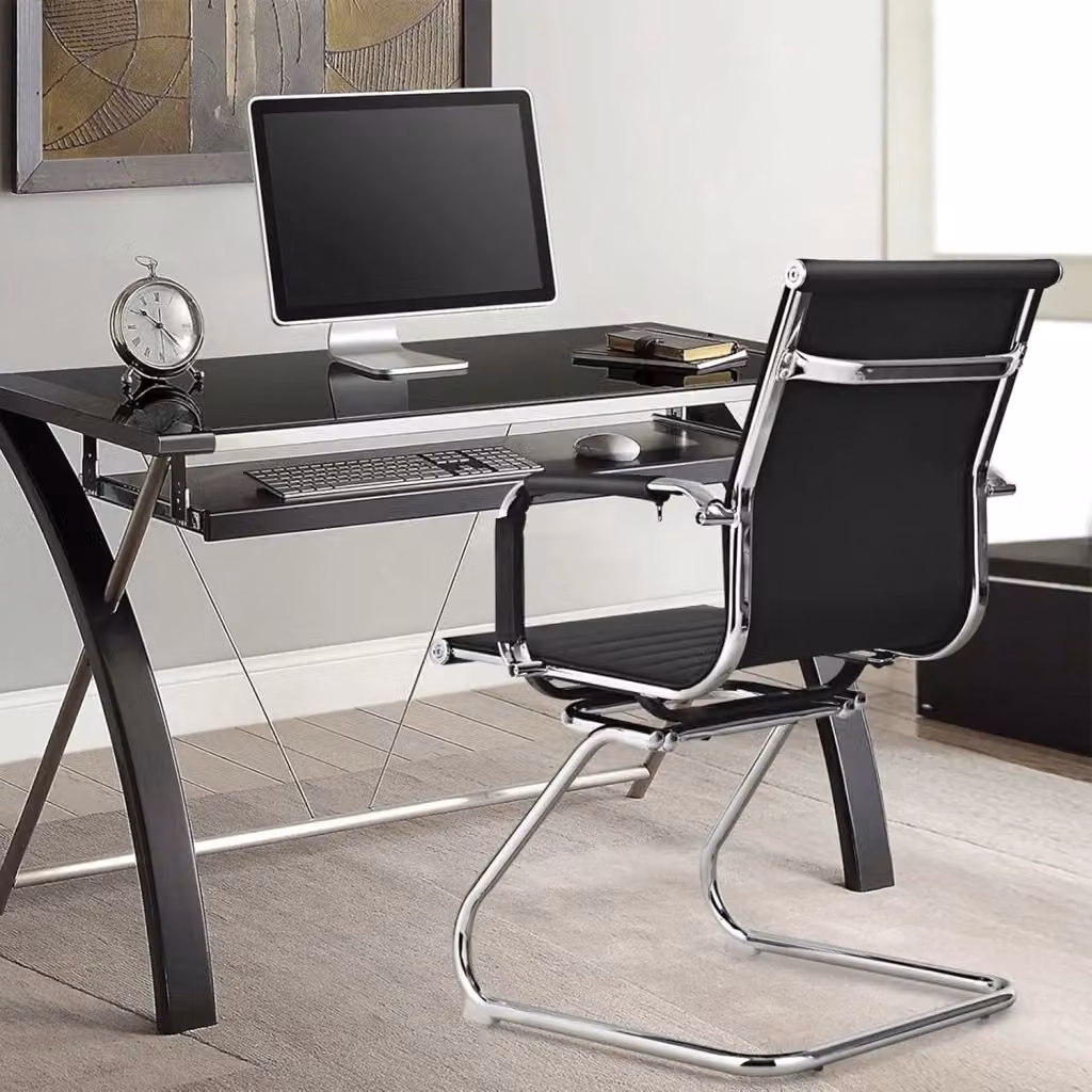 Set di 2 sedie da ufficio moderne Costway in pelle PU nera con braccioli per sala conferenze e home office – 2