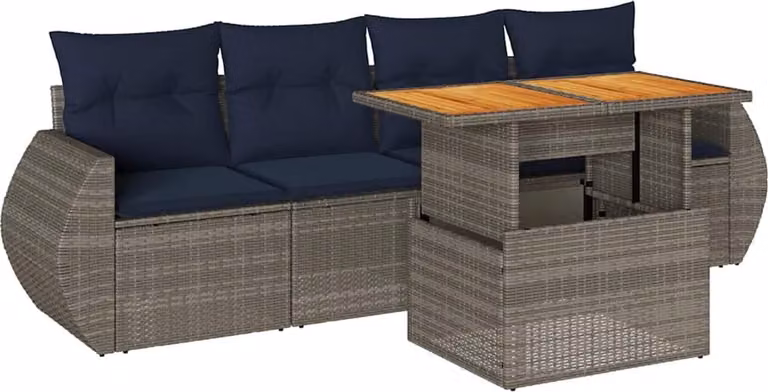 Set Divano da Giardino 5 pz con Cuscini Grigio in Polyrattan