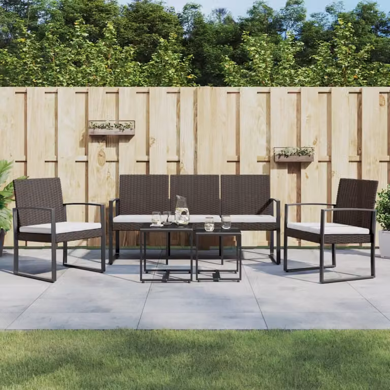 Set da pranzo da giardino moderno vidaXL con tavolo rettangolare in vetro e sedie in rattan, colori disponibili: marrone, antracite, nero o bianco, L: 152,5 cm, P: 77,5 cm, H: 71 cm