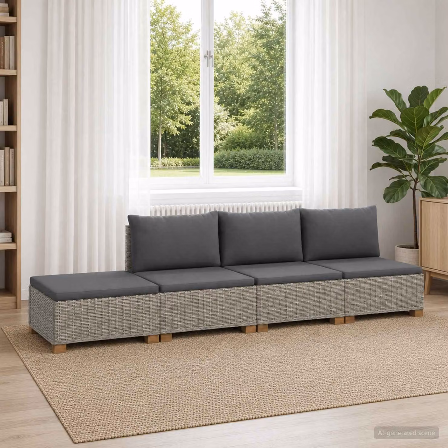 Set Lounge da Giardino vidaXL GENDT in Polyrattan con Cuscini Grigi e Struttura in Legno Solido