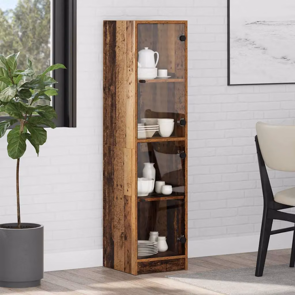 Credenza moderna vidaXL in legno e vetro marrone con ante in vetro e ripiani interni, L/P/H: 35 x 37 x 142 cm