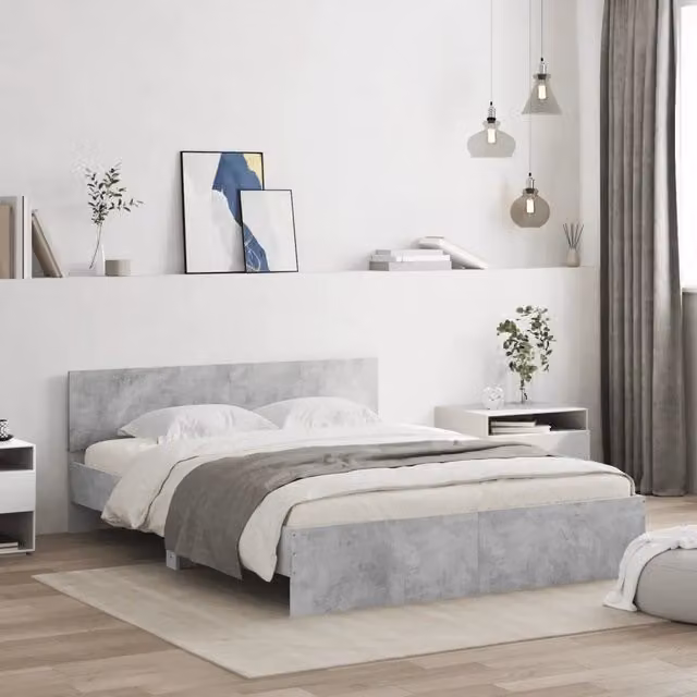 Giroletto con Testiera e LED-Struttura Letto con testiera Grigio Cemento 160x200 cm 480806