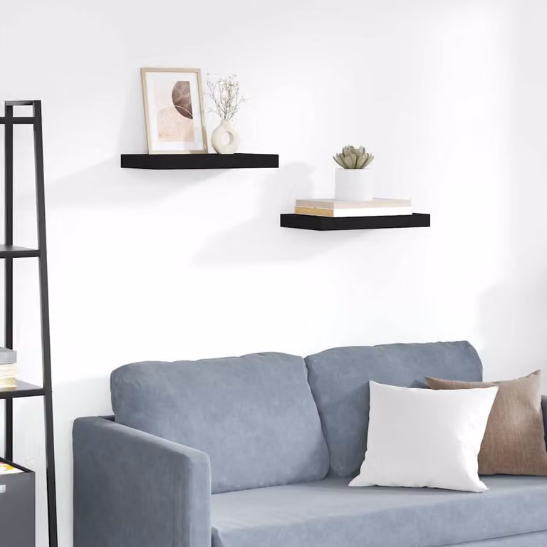 Set di 2 Scaffali a Parete vidaXL Neri in MDF e Metallo L 40 x P 23,5 x H 3,8 cm