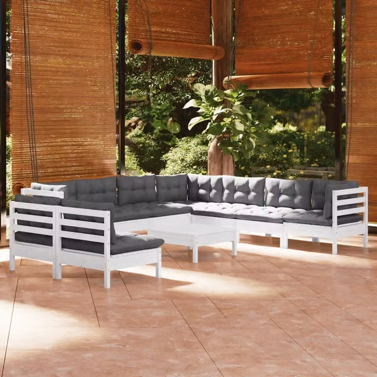 Maison Exclusive - Set Divani da Giardino 10 pz con Cuscini BiancLegno di Pino