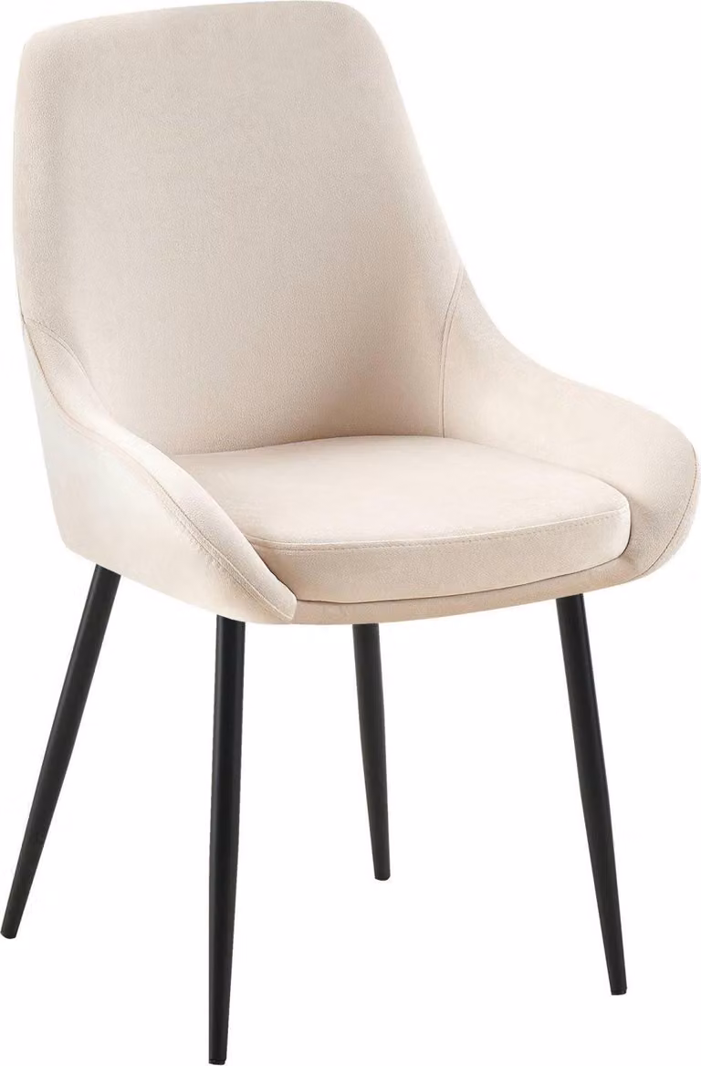 Sedia da pranzo, sedia per sala da pranzo, ampio comfort, struttura in metallo - rivestimento in velluto | Colore: crema | Materiale telaio: metallo nero opaco