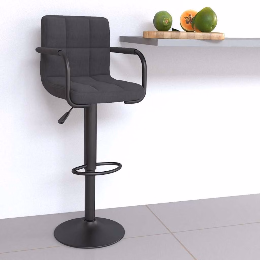Sgabello da bar moderno vidaXL in tessuto grigio e nero con seduta girevole a 360 gradi e struttura in metallo