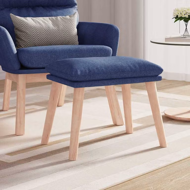 Poggiapiedi vidaXL Blu in Tessuto con Struttura in Legno L: 45 cm, P: 29,5 cm, H: 35 cm
