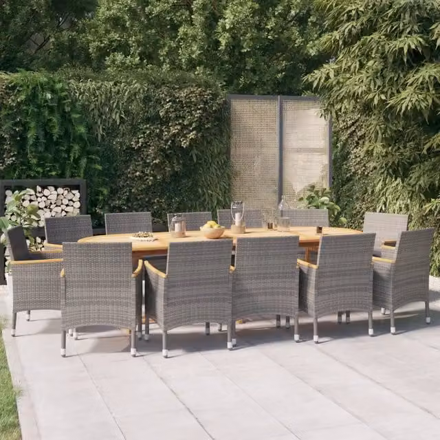 Set da pranzo per giardino e terrazzo vidaXL in legno di acacia con 13 pezzi e cuscini grigi – 1