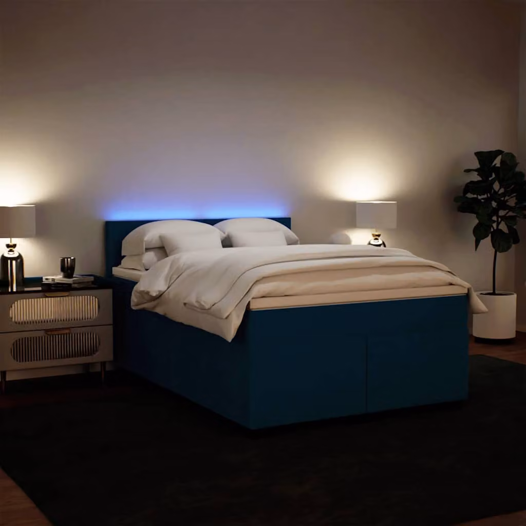 vidaXL Giroletto a Molle con Materasso Blu in Velluto L/P/H: 140 x 200 x 76,5 cm – 1