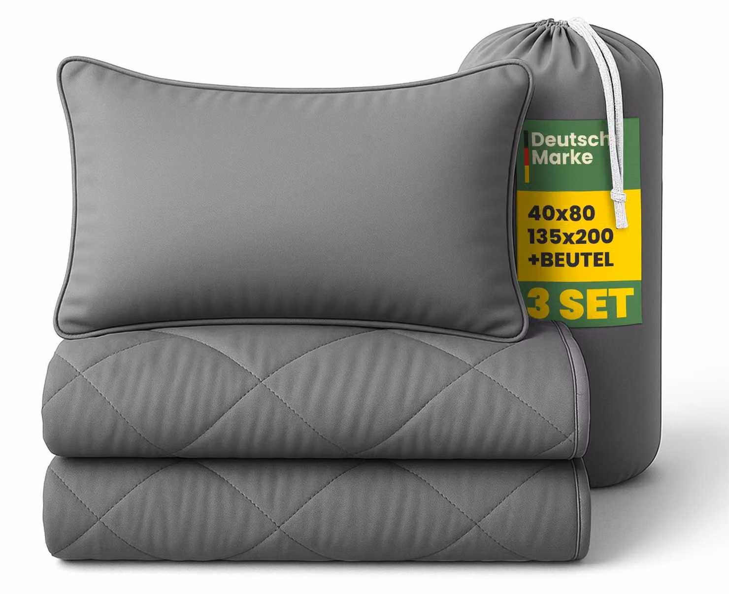 Set da letto da viaggio 135x200/40x80 cm, 2 pezzi, color salvia, in microfibra, con piumino estivo e cuscino (borsa inclusa), compatto per campeggio, vacanze e letto per gli ospiti,