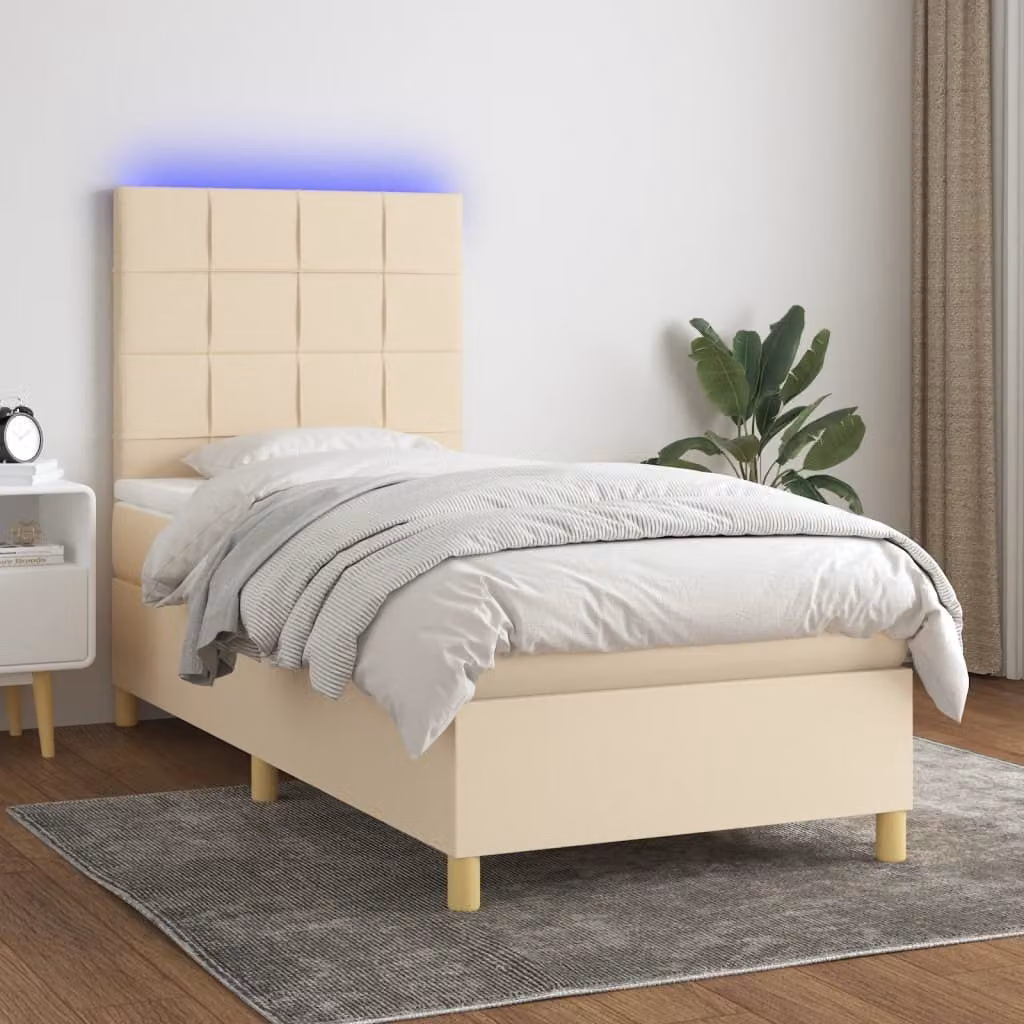 Maison Exclusive - Letto a Molle con Materasso e LED Crema 90x190 cm in Tessuto