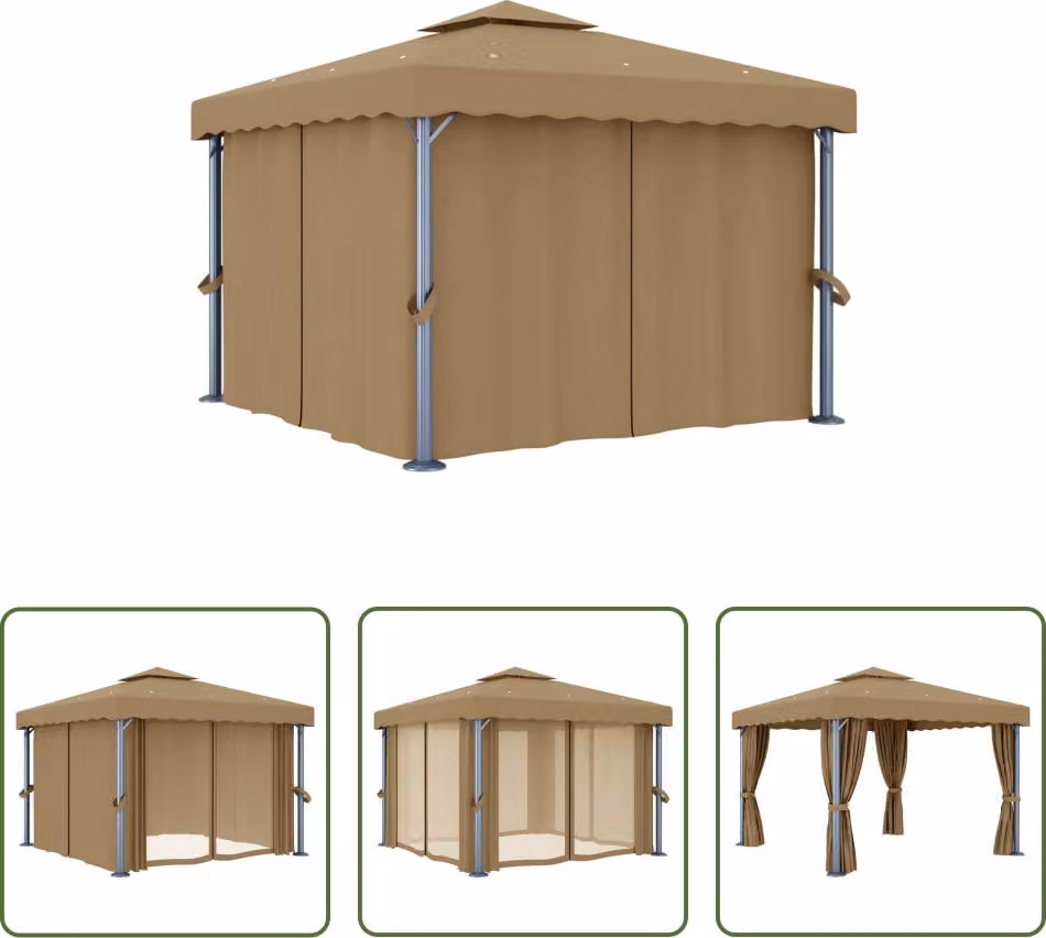 The Living Store Padiglione con tenda 3x3 m Alluminio Taupe