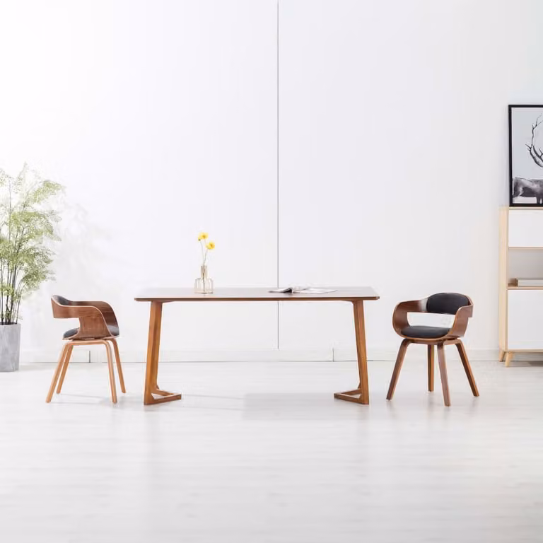 The Living Store Sedie da pranzo 2 pz. Tessuto grigio scuro e legno curvato