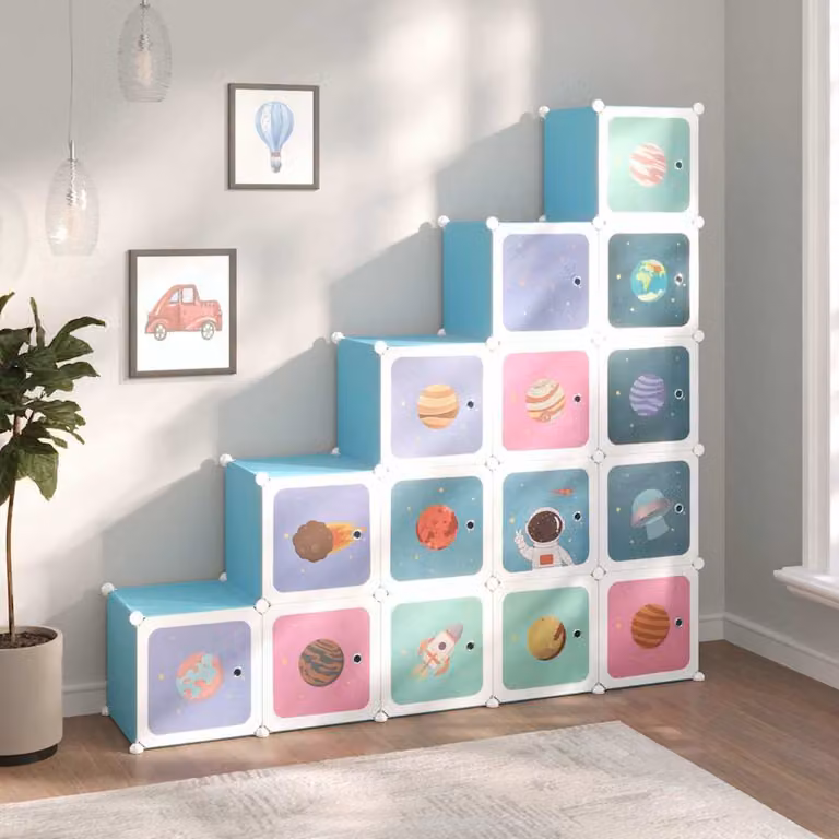 Scaffale Portaoggetti per Bambini vidaXL con 15 Cubi Blu in Plastica e Metallo