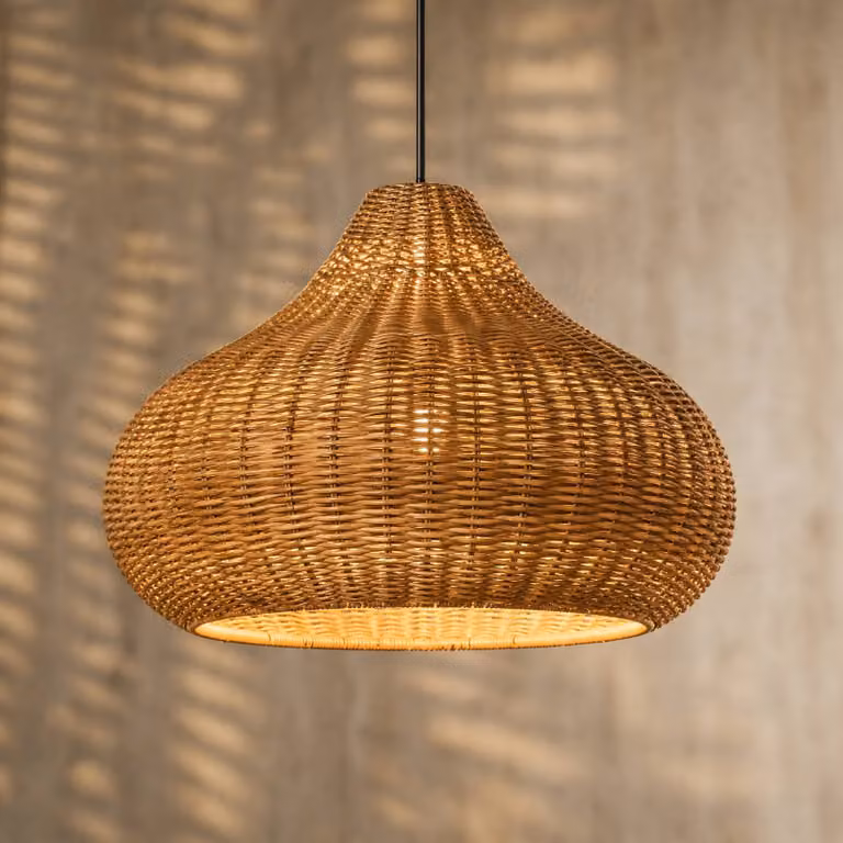 Lampada a sospensione da esterno Lucande Taniola, 1 lampadina, beige, rattan, Taniola Lucande, dimmerabile, Legno chiaro, Legno, Campagna / Rustiche