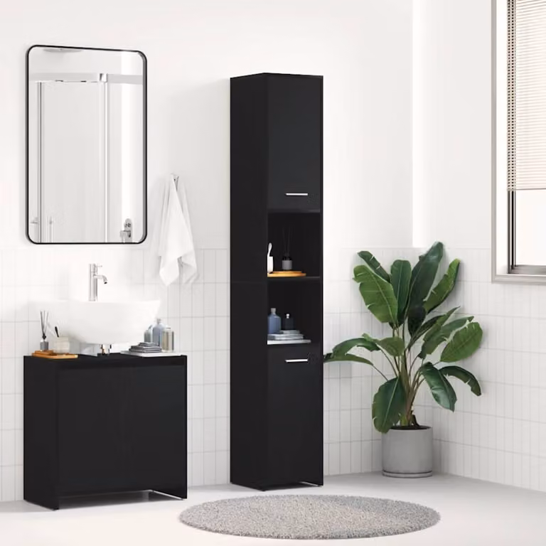 Mobile da bagno vidaXL moderno in MDF nero con ante a cerniera L/P/H: 30 x 30 x 183,5 cm