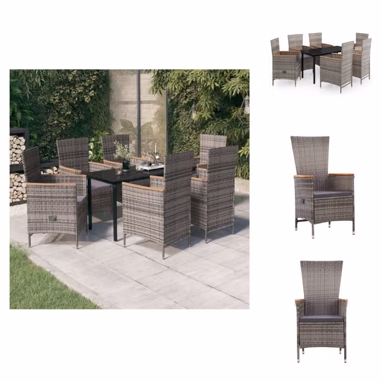vidaXL set da pranzo da giardino 7 pezzi con cuscini grigio - Set di mobili da giardino