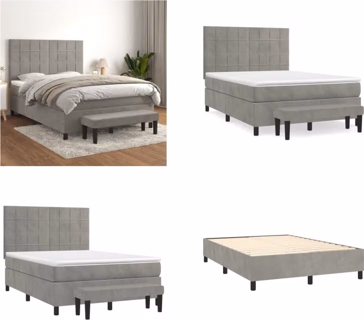 vidaXL Letto boxspring con materasso grigio chiaro 140x200 cm in velluto - Letto boxspring - Boxspringbetten - Bett - Schlafzimmermöbel