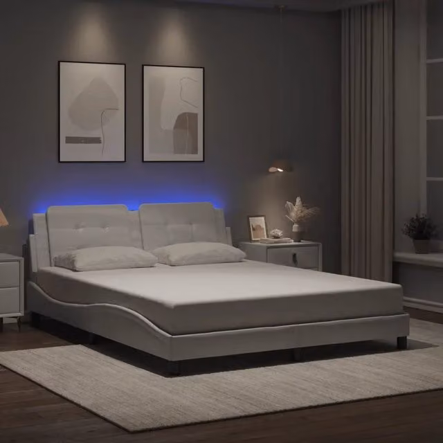 Letto Zadar vidaXL Bianco con Illuminazione LED e Porta di Ricarica USB, L/P: 160 x 200 cm